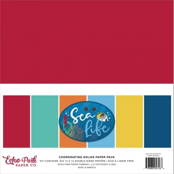 Echo Park - Coordinating Solid Paper Pack - 12" x 12" - Sea Life