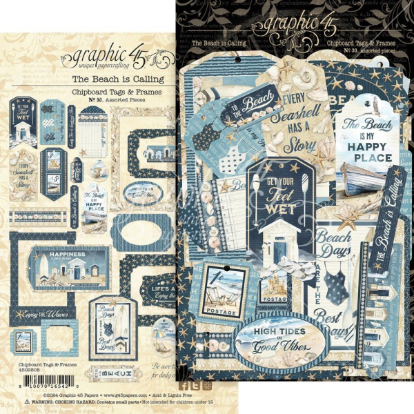 Graphic 45 Chipboard Tags & Frames - The Beach is Calling