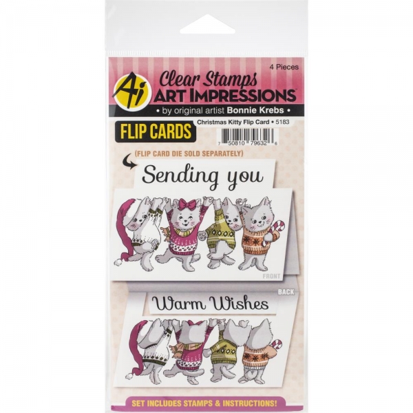 Art Impressions Clear Stamps - Christmas Kitty Flip Card