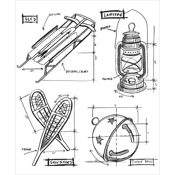 Tim Holtz Stempelset - Christmas Blueprint 5