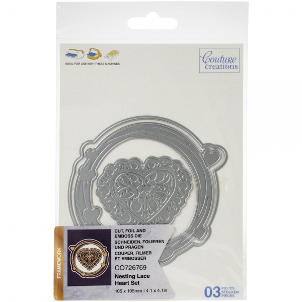 Couture Creations Cut, Foil & Emboss Nesting Dies - Lace Heart Frame