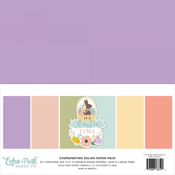Echo Park - Coordinating Solid Paper Pack - 12" x 12" - It's easter time 