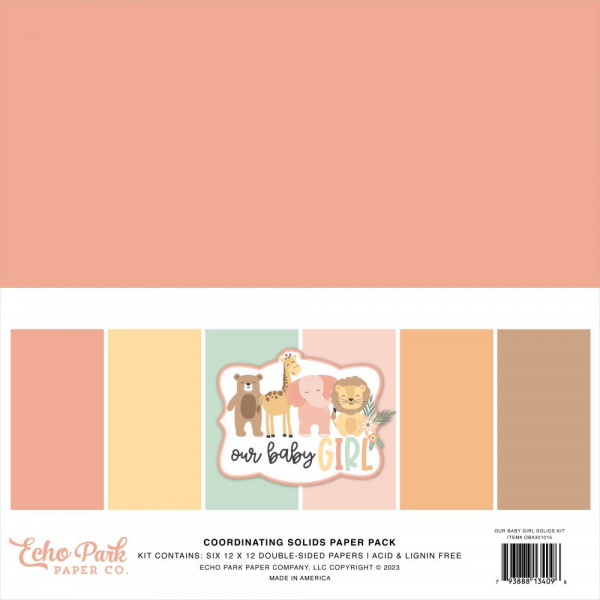 Echo Park - Coordinating Solid Paper Pack - 12" x 12" - Our baby girl