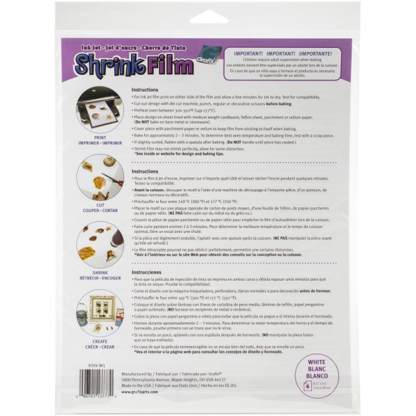 Grafix Ink Jet Shrink Film - Schrumpffolie 6 Stck. - Weiß