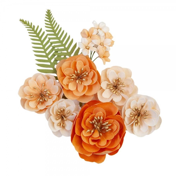 Prima Marketing Mulberry Paper Flowers - Together/Pumpkin & Spice 9 Stk.