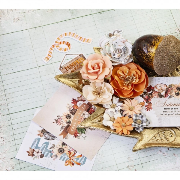 Prima Marketing Mulberry Paper Flowers - Together/Pumpkin & Spice 9 Stk.