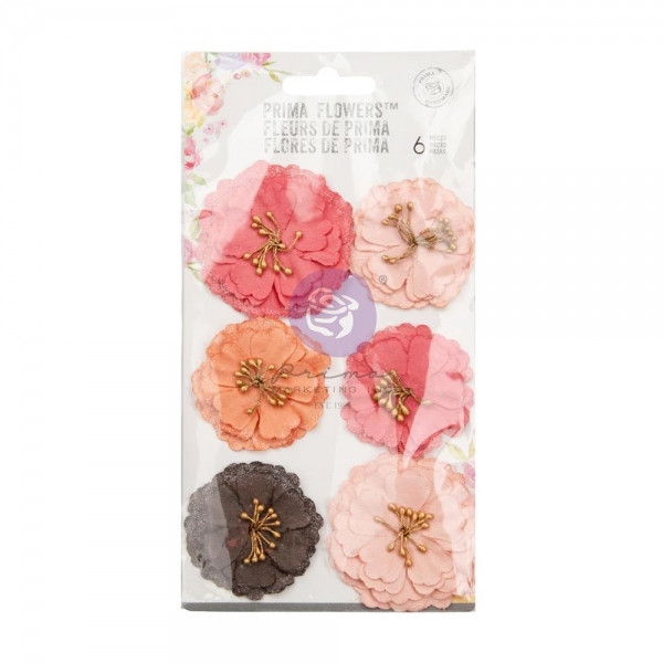 Prima Marketing Mulberry Paper Flowers - Strawberry Kisses/Strawberry Milkshake 6 Stk.