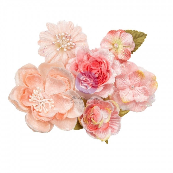 Prima Marketing Mulberry Paper Flowers - Velvety Smooth/Strawberry Milkshake 6 Stk.
