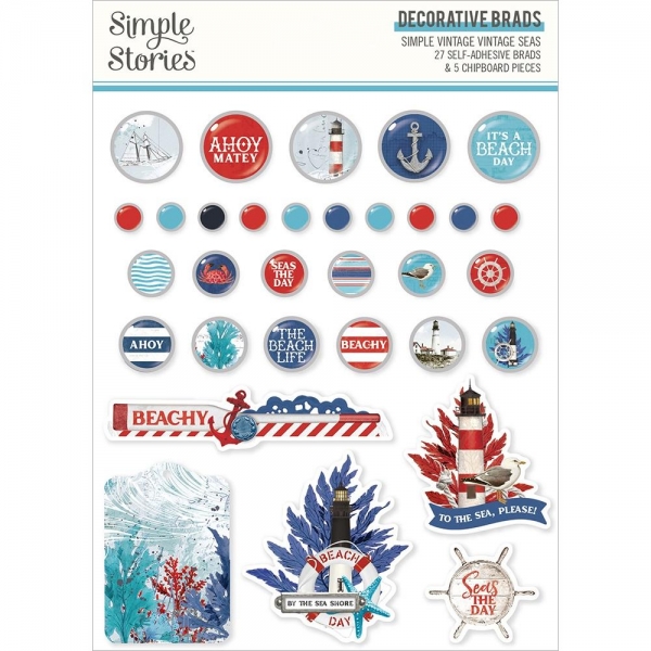 Simple Stories Decorative Brads - Simple Vintage Vintage Seas